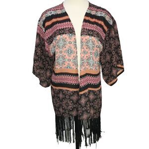 Kimono Cover up Cato Lace and Fringe Mutli Color Size L